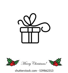 Web line icon. Gift, festive box.