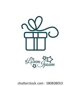 Web line icon. Gift, festive box.