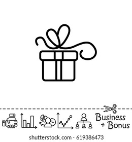 Web line icon. Gift, festive box.