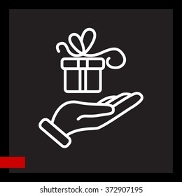 Web line icon. Gift in hand