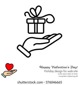 Icono de línea Web. Regalo en mano