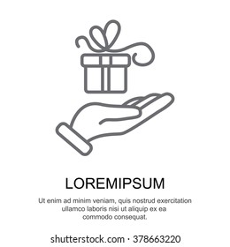 Web line icon. Gift in hand