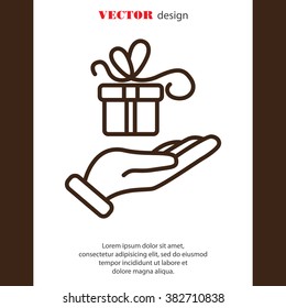 Web line icon. Gift in hand