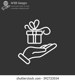 Web line icon. Gift in hand