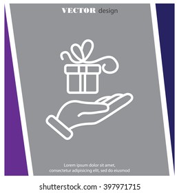 Web line icon. Gift in hand