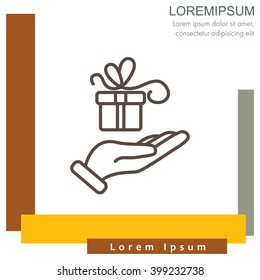 Web line icon. Gift in hand