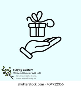 Web line icon. Gift in hand