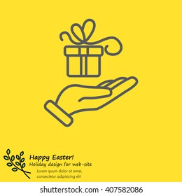 Web line icon. Gift in hand