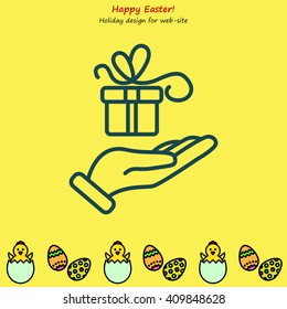 Web line icon. Gift in hand