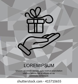 Web line icon. Gift in hand