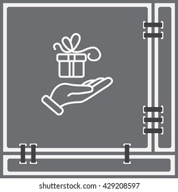 Web line icon. Gift in hand