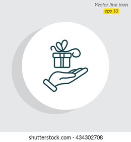 Web line icon. Gift in hand