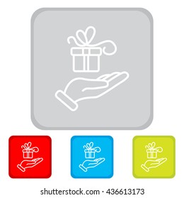Web line icon. Gift in hand