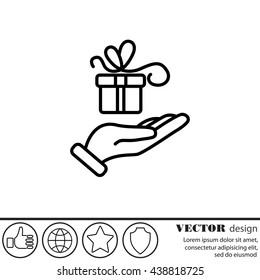 Web line icon. Gift in hand