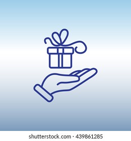 Web line icon. Gift in hand