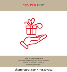 Web line icon. Gift in hand