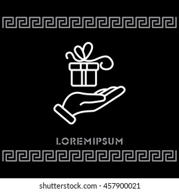 Web line icon. Gift in hand