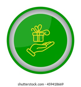 Web line icon. Gift in hand