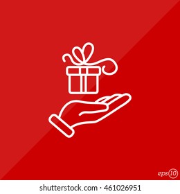 Web line icon. Gift in hand