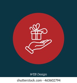 Web line icon. Gift in hand