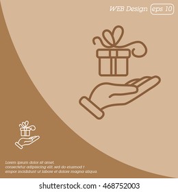 Web line icon. Gift in hand