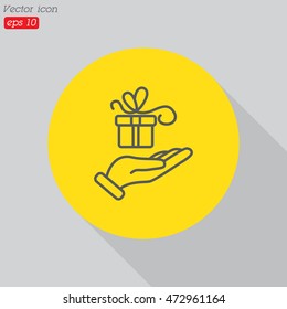 Web line icon. Gift in hand