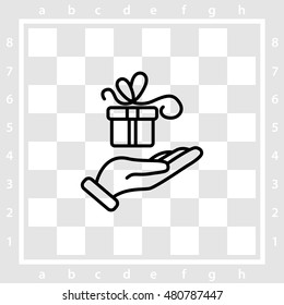 Web line icon. Gift in hand