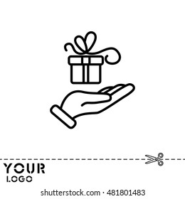 Web line icon. Gift in hand