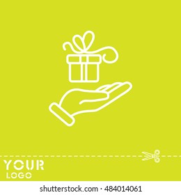 Web line icon. Gift in hand