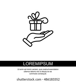 Web line icon. Gift in hand