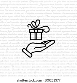Web line icon. Gift in hand
