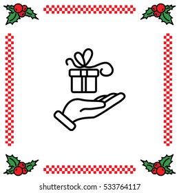Web line icon. Gift in hand