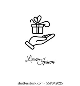 Web line icon. Gift in hand