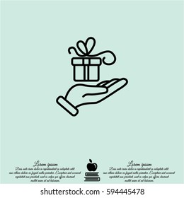 Web line icon. Gift in hand