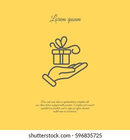 Web line icon. Gift in hand