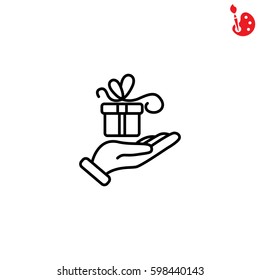 Web line icon. Gift in hand