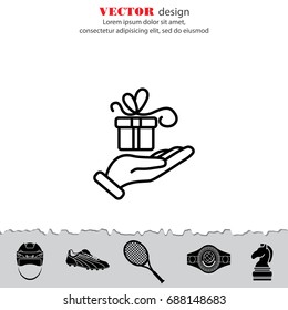 Web line icon. Gift in hand