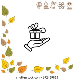 Web line icon. Gift in hand