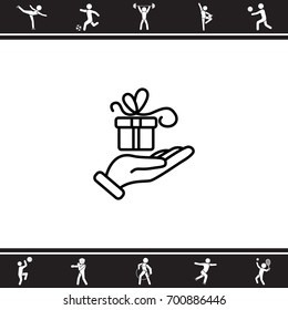Web line icon. Gift in hand