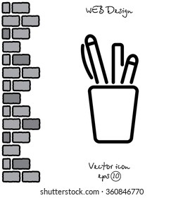 Web line icon. A glass of pens and pencils