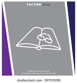 Web line icon. Glasses and book