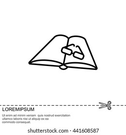 Web line icon. Glasses and book