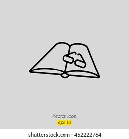 Web line icon. Glasses and book