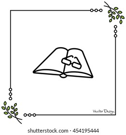 Web line icon. Glasses and book