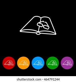 Web line icon. Glasses and book