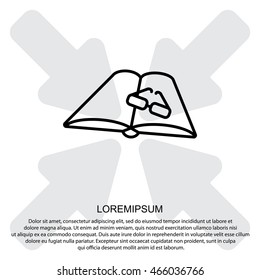 Web line icon. Glasses and book