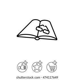 Web line icon. Glasses and book