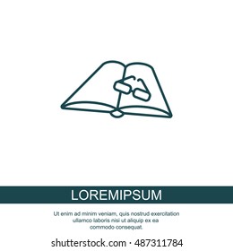 Web line icon. Glasses and book