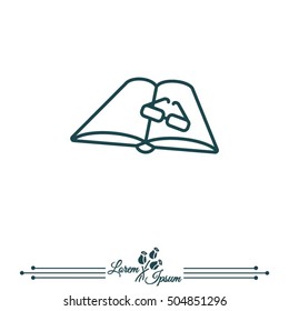 Web line icon. Glasses and book