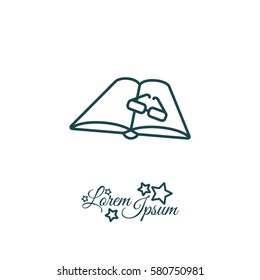 Web line icon. Glasses and book